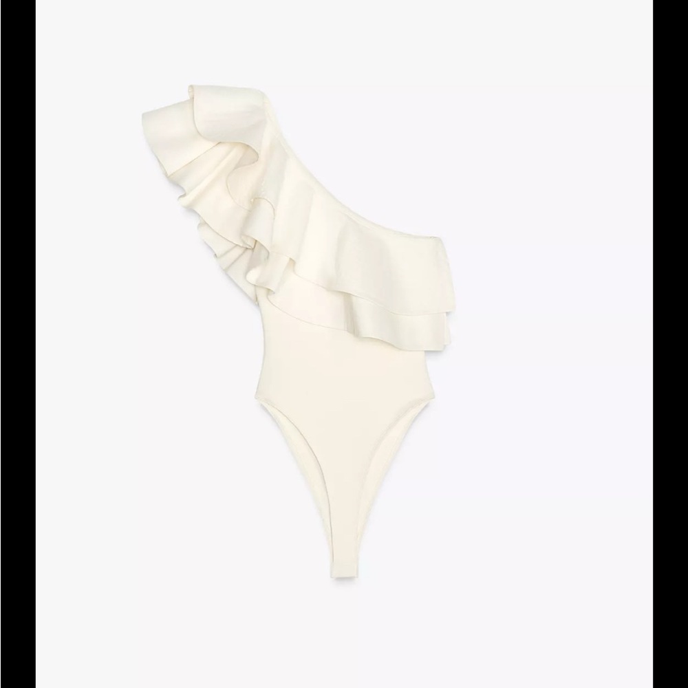 Zara Cream One-Shoulder Ruffle Bodysuit